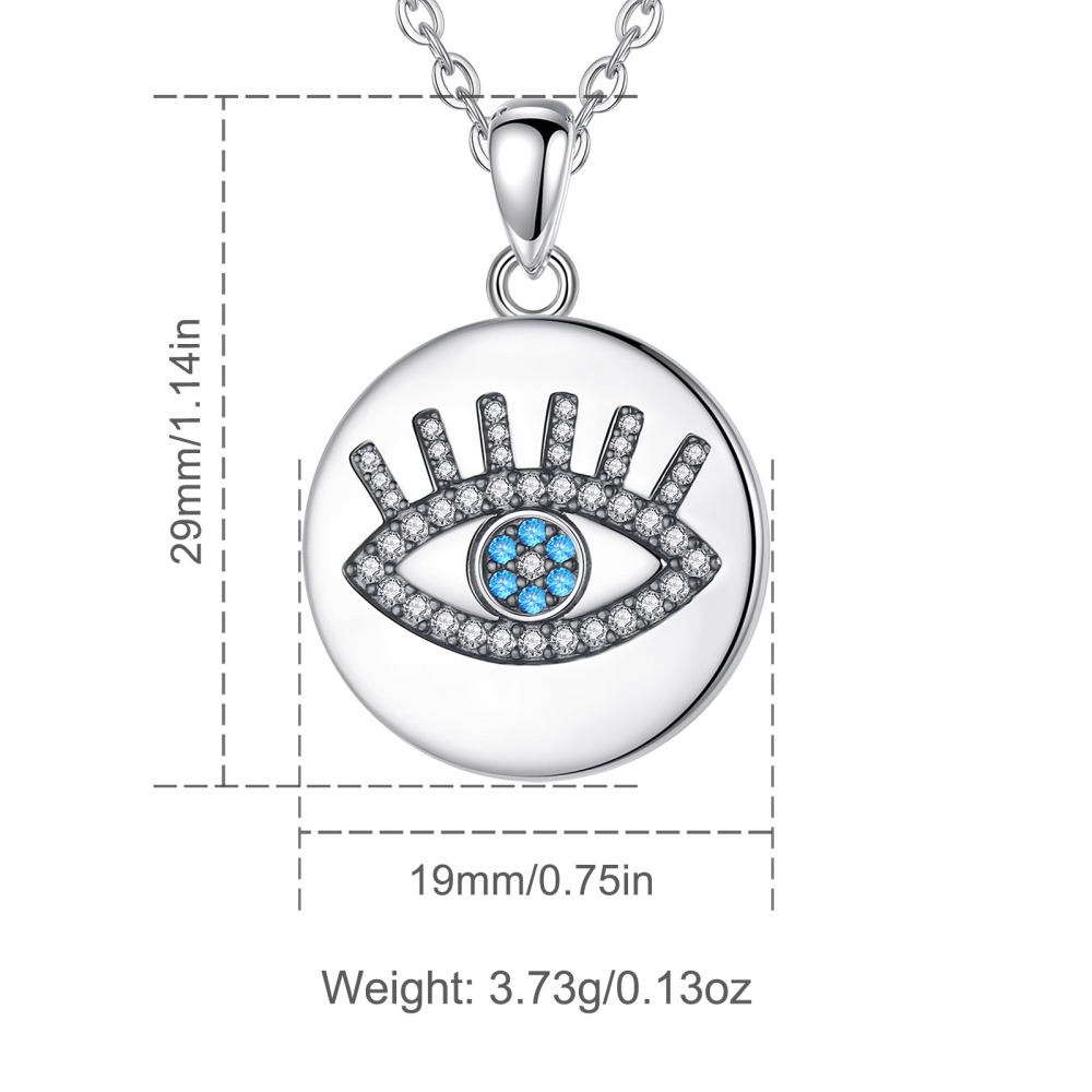 Round Sterling Silver Pendant with Evil Eye and Sky Blue Zircon