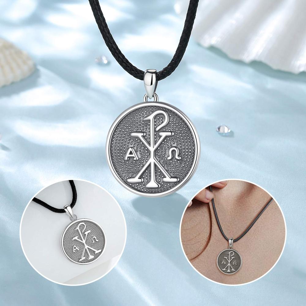 925 Sterling Silver Chi Rho Protection Amulet Pendant