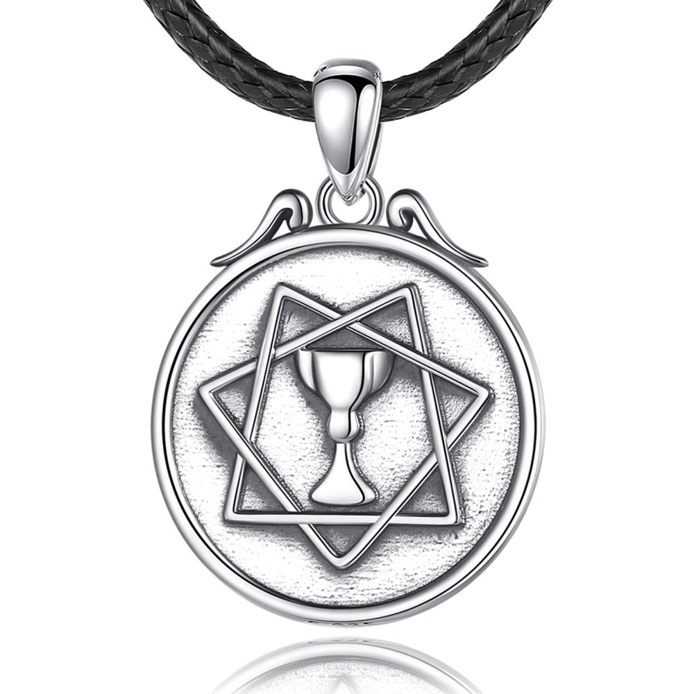 925 Sterling Silver Pendant Necklace with Chalice and Star Emblem