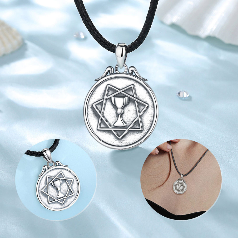 925 Sterling Silver Pendant Necklace with Chalice and Star Emblem