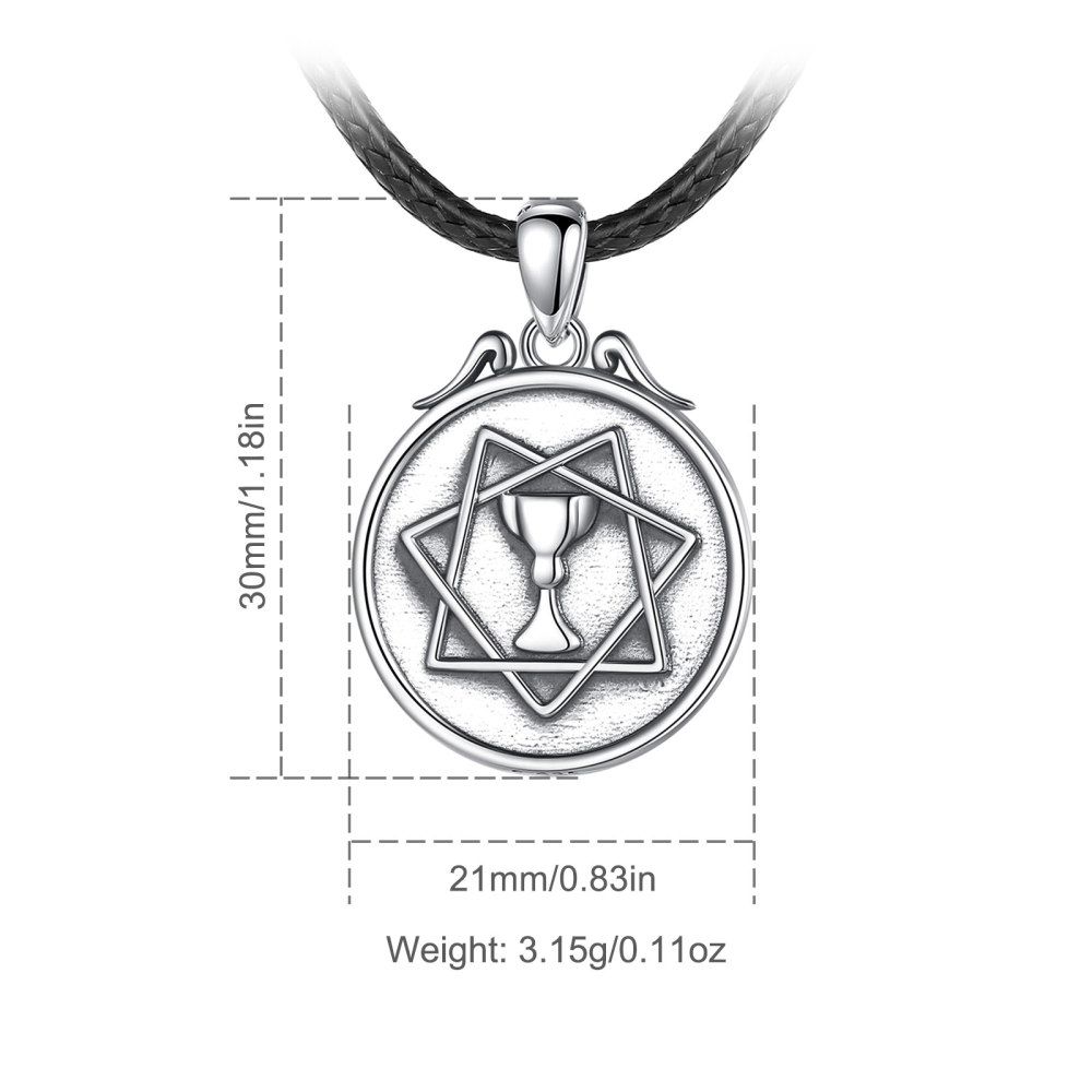 925 Sterling Silver Pendant Necklace with Chalice and Star Emblem