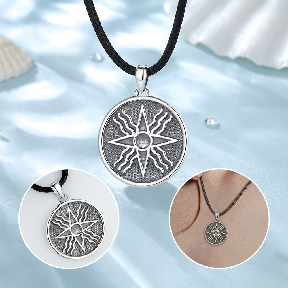 Mesopotamian Sun Shamash Star Pendant 925 Sterling Silver Necklace