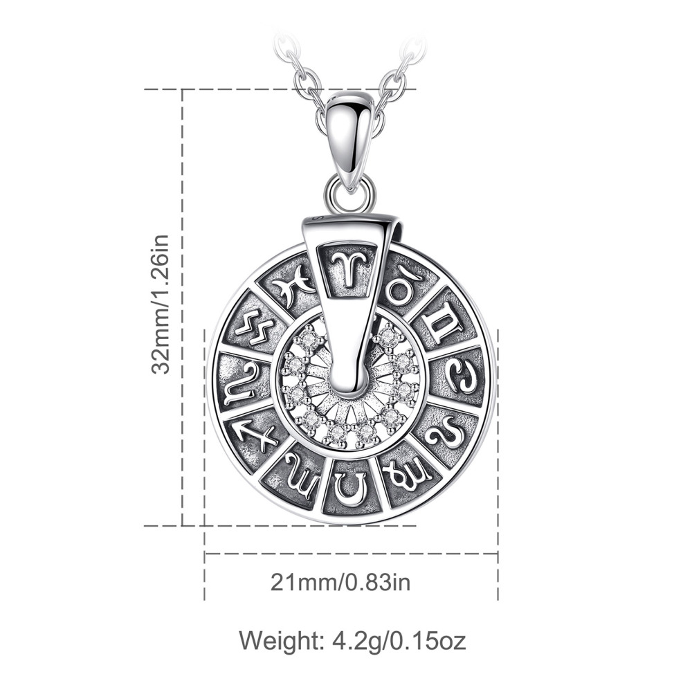 925 Sterling Silver Zodiac Spinner Pendant – Rotating Astrology Necklace