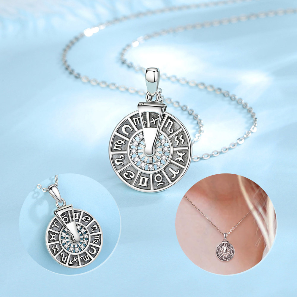 925 Sterling Silver Zodiac Spinner Pendant – Rotating Astrology Necklace