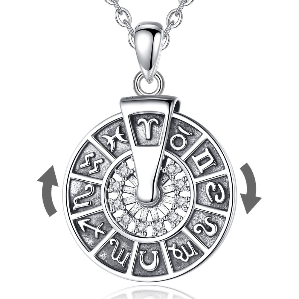 925 Sterling Silver Zodiac Spinner Pendant – Rotating Astrology Necklace