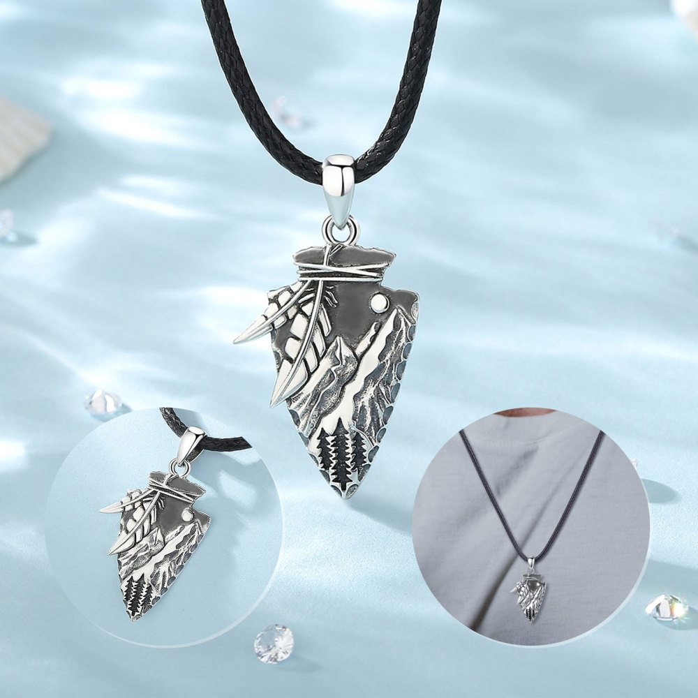 925 Sterling Silver Native American Style Arrowhead Pendant Necklace