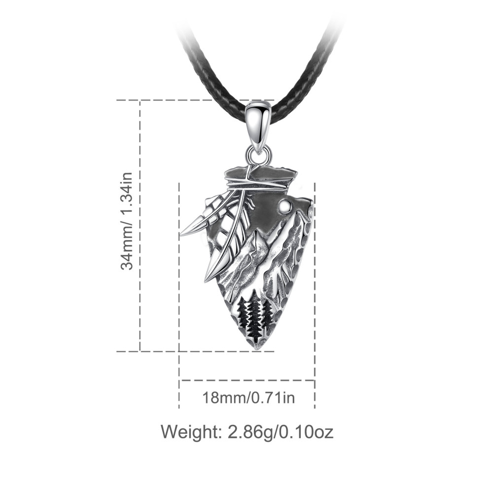 925 Sterling Silver Native American Style Arrowhead Pendant Necklace