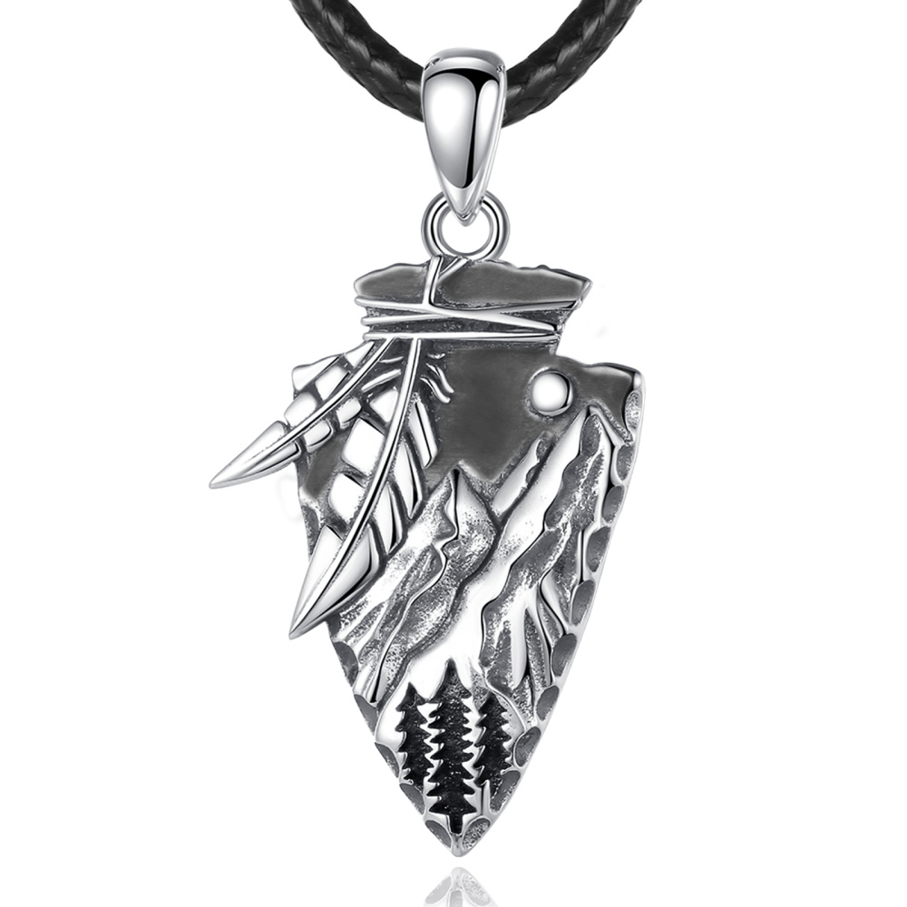 925 Sterling Silver Native American Style Arrowhead Pendant Necklace