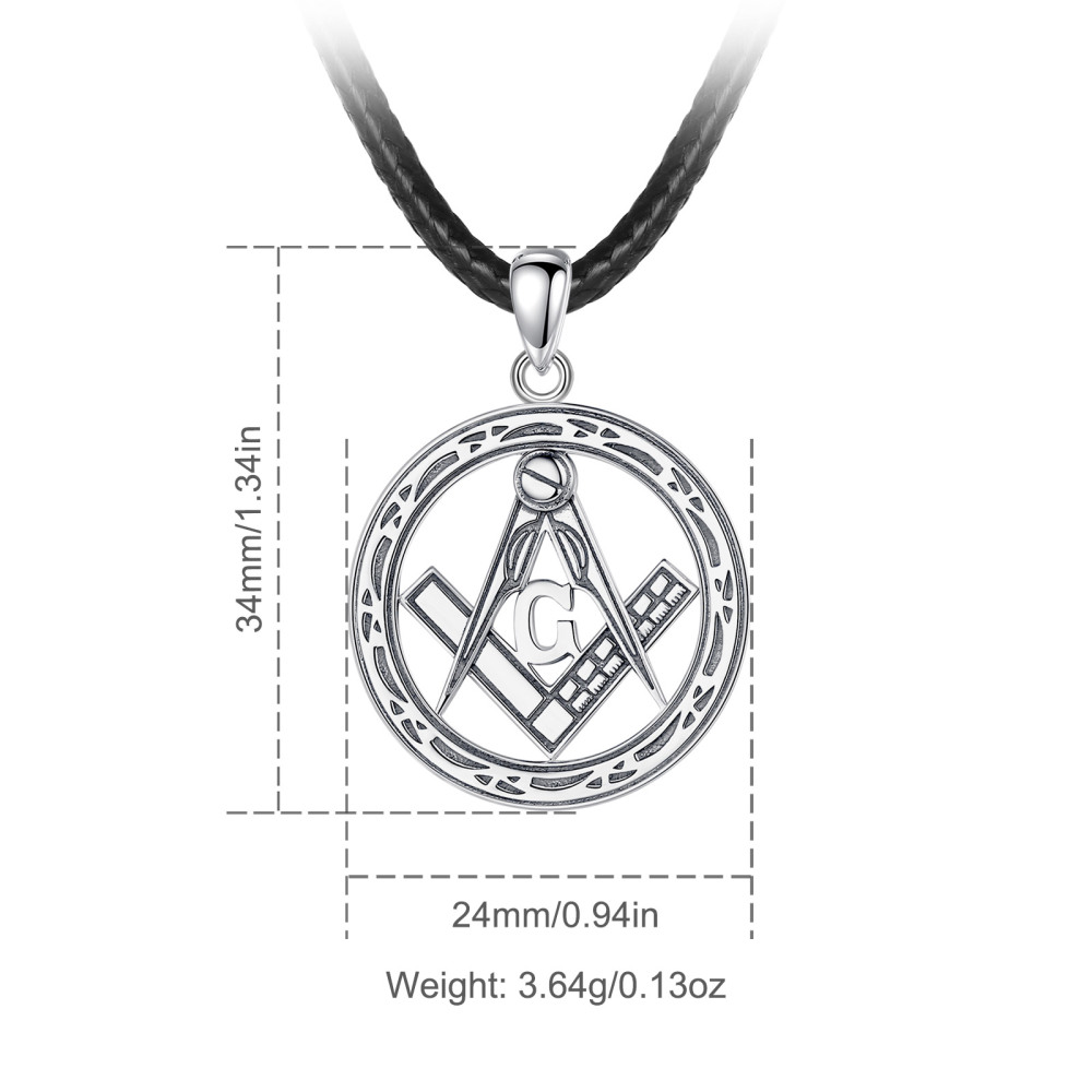 925 Sterling Silver Symbolic Masonic Pendant Freemason Necklace