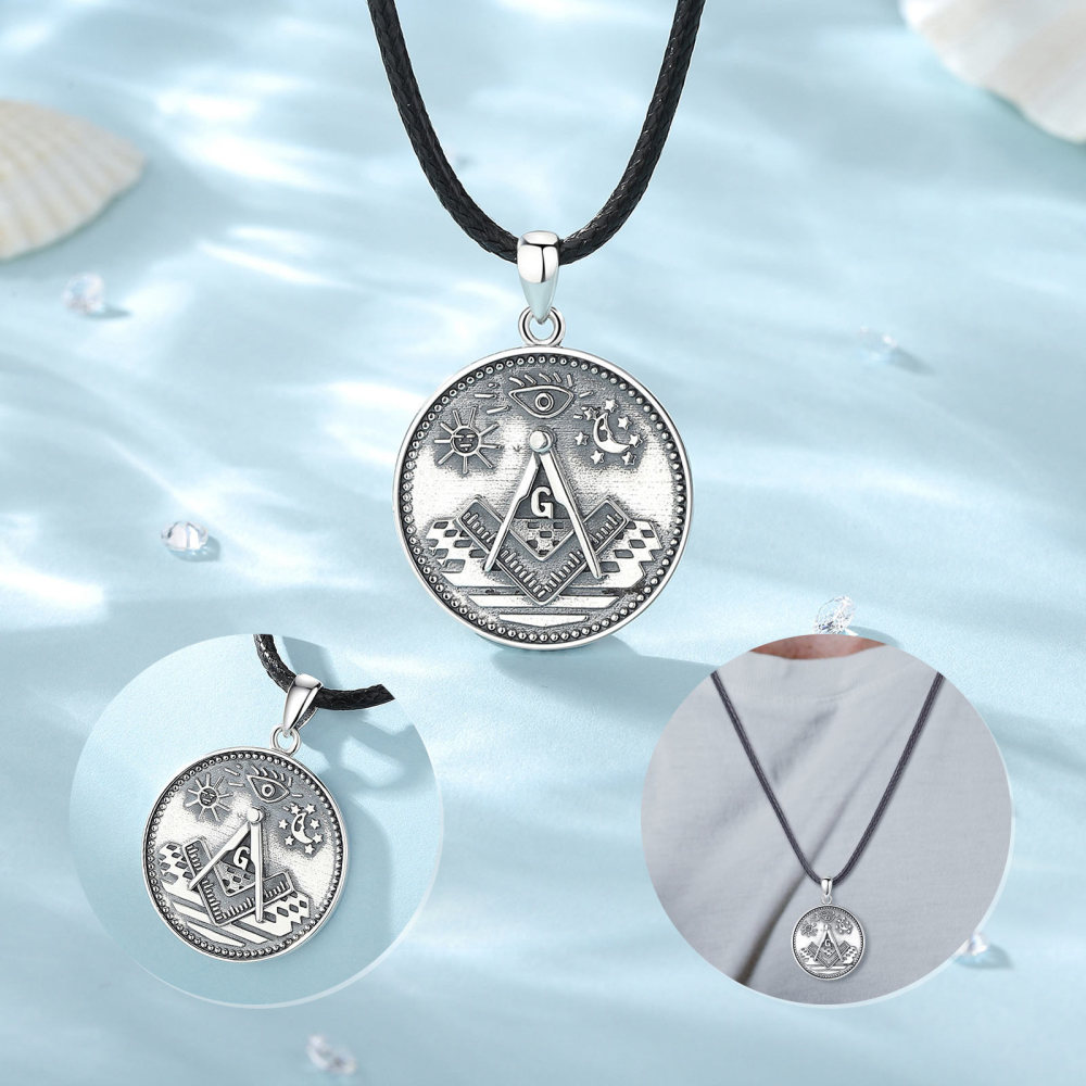 925 Sterling Silver Masonic Symbol Freemason Pendant Necklace