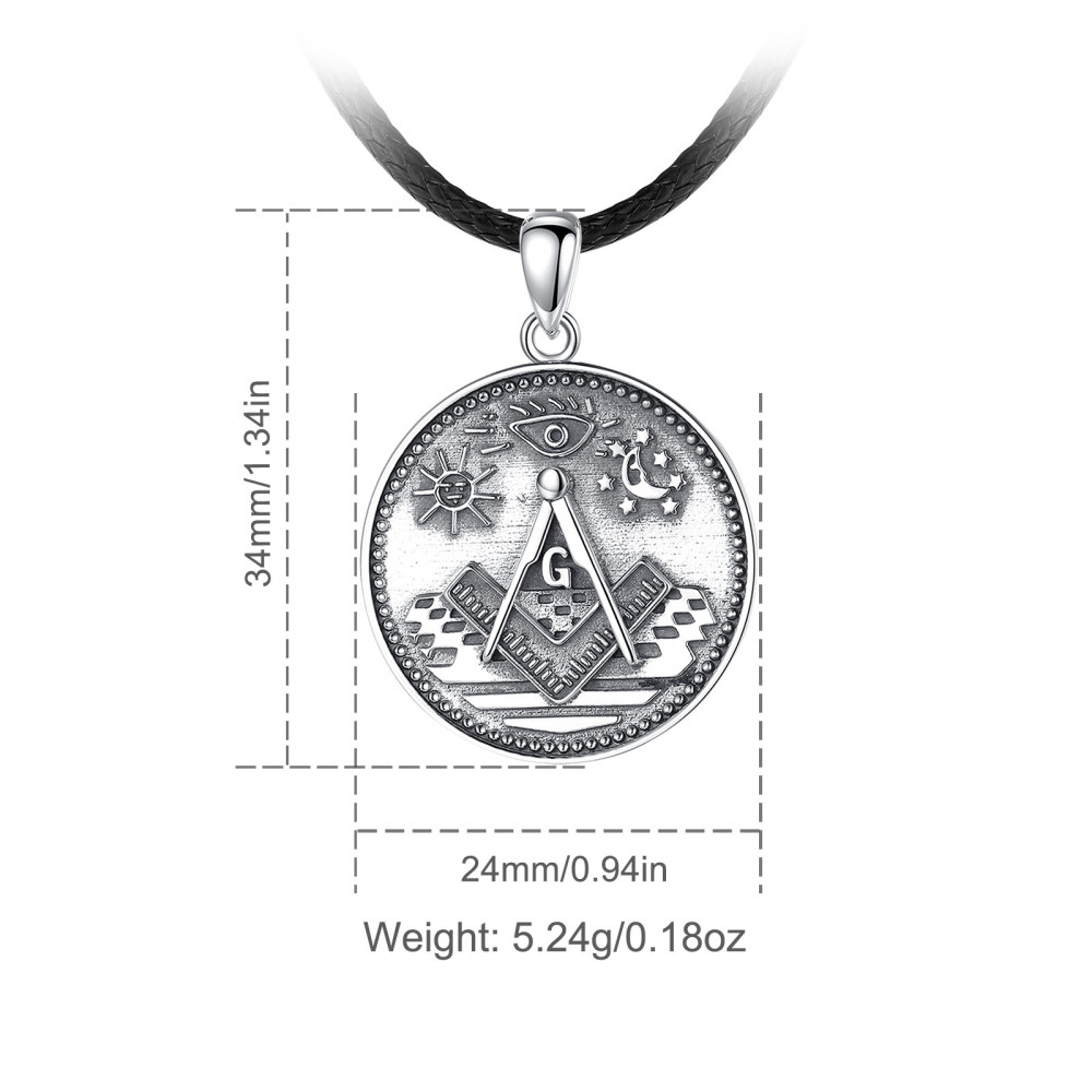 925 Sterling Silver Masonic Symbol Freemason Pendant Necklace