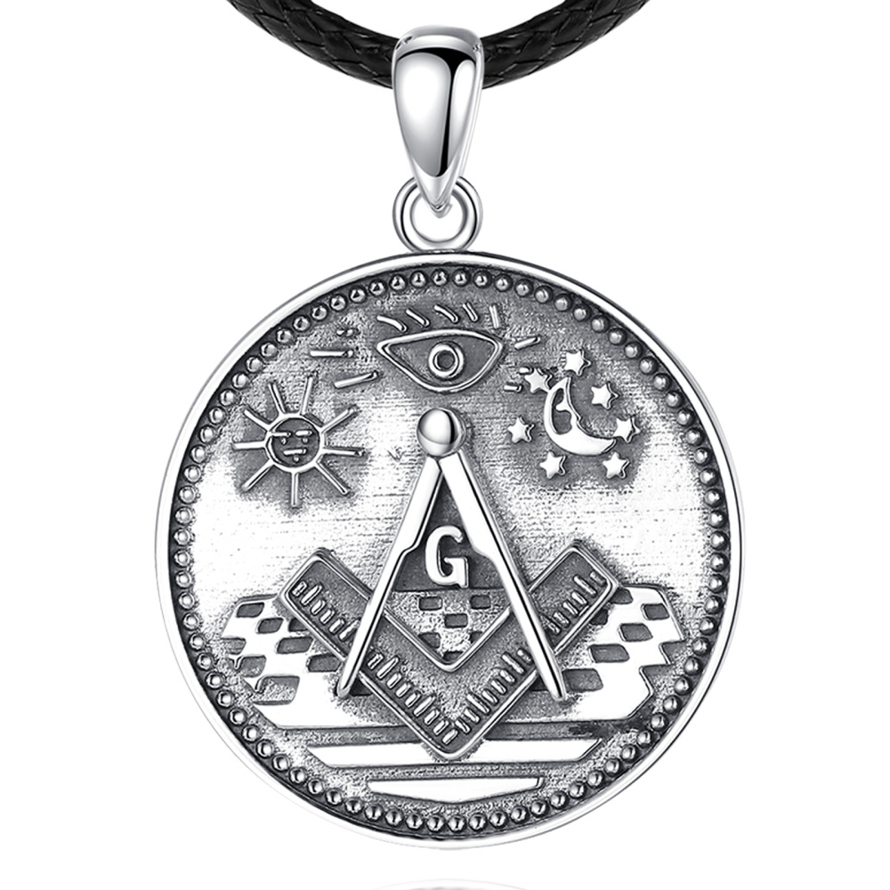 925 Sterling Silver Masonic Symbol Freemason Pendant Necklace