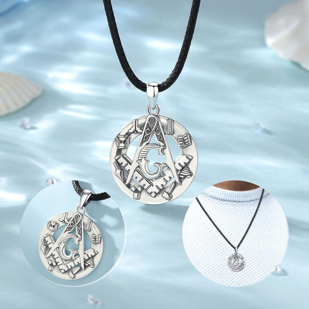 925 Sterling Silver Masonic Jewelry Freemason Pendant Necklace