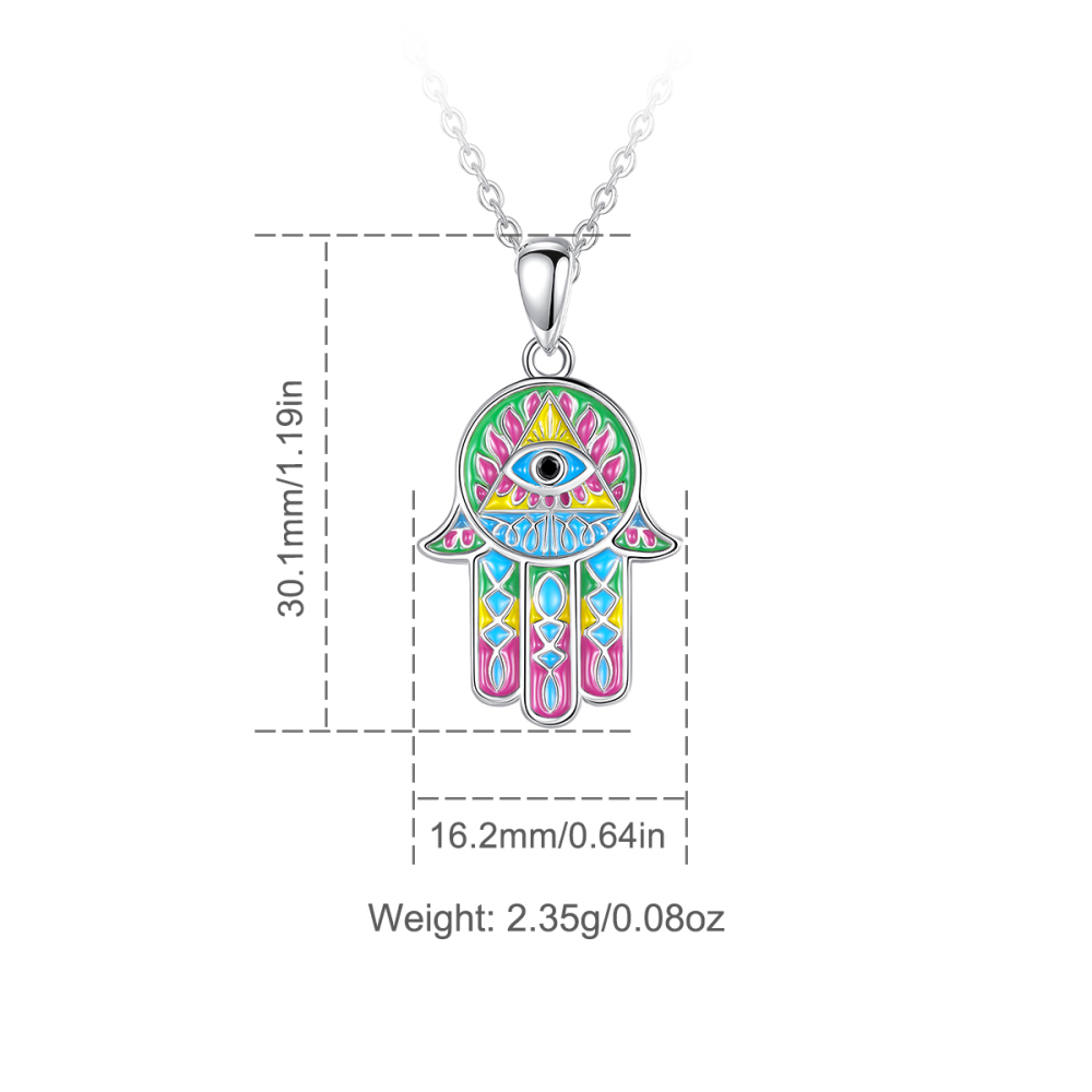 925 Sterling Silver Enamel Design Lucky Hamsa Hand Necklace