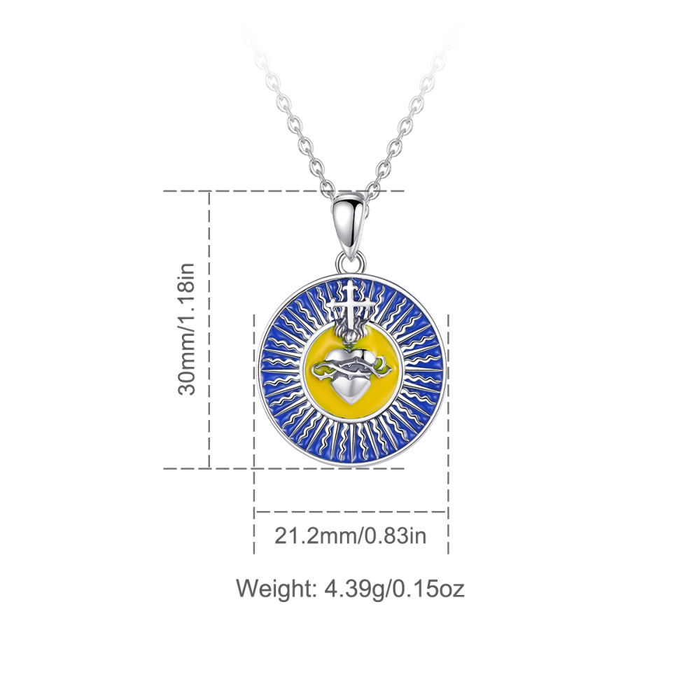 Sacred Heart Sterling Silver Necklace with Vibrant Enamel Design