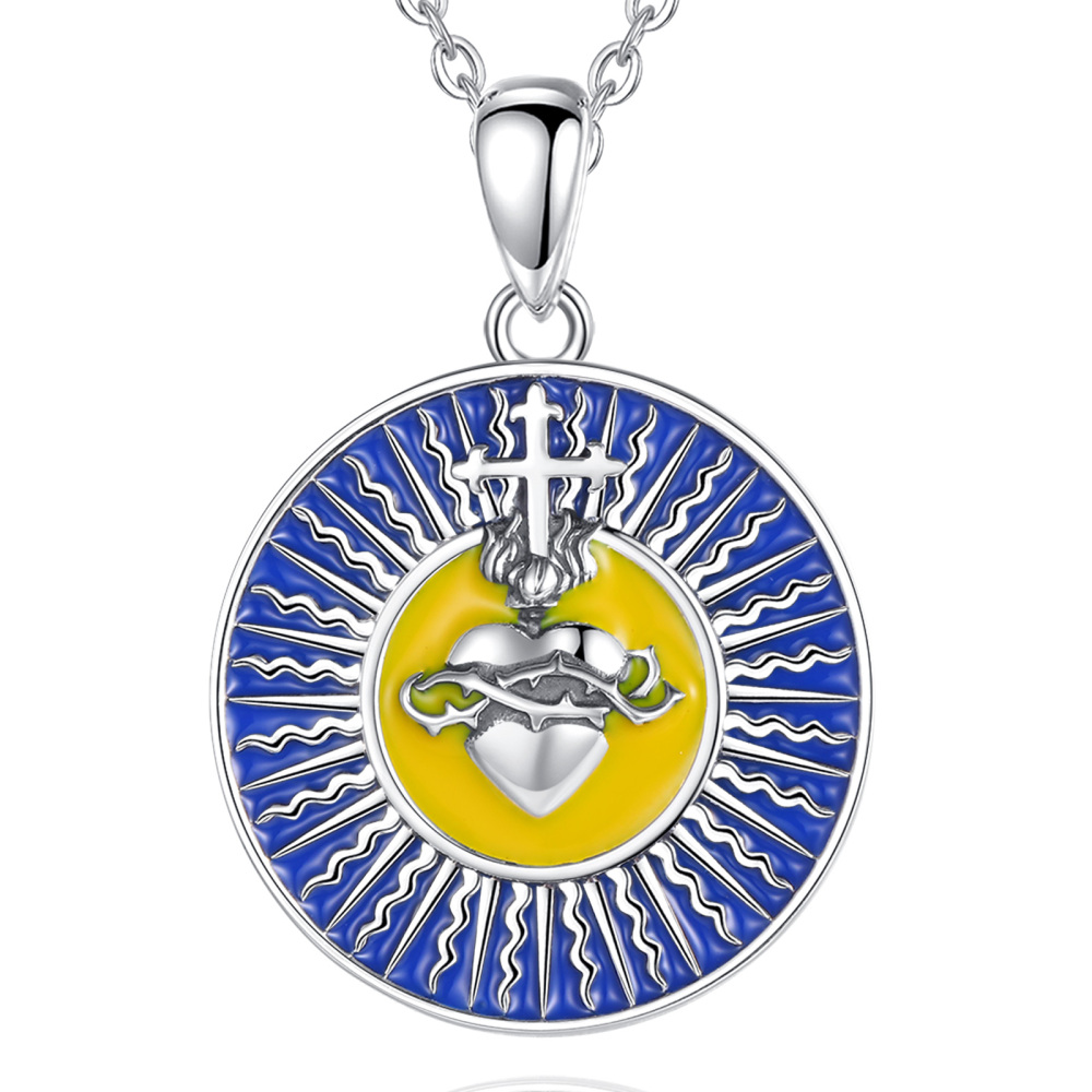 Sacred Heart Sterling Silver Necklace with Vibrant Enamel Design