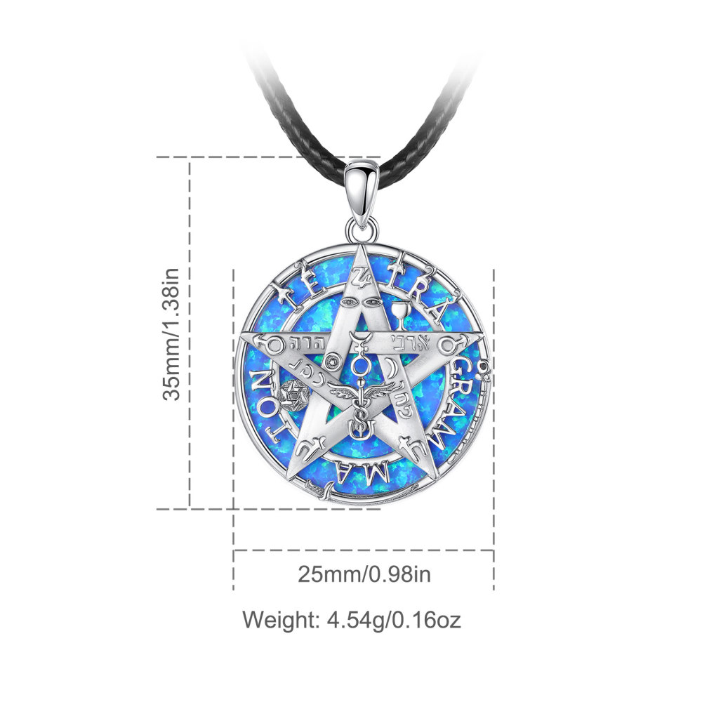 Tetragrammaton Pendant 925 Sterling Silver Necklace with Blue Opal Inlay
