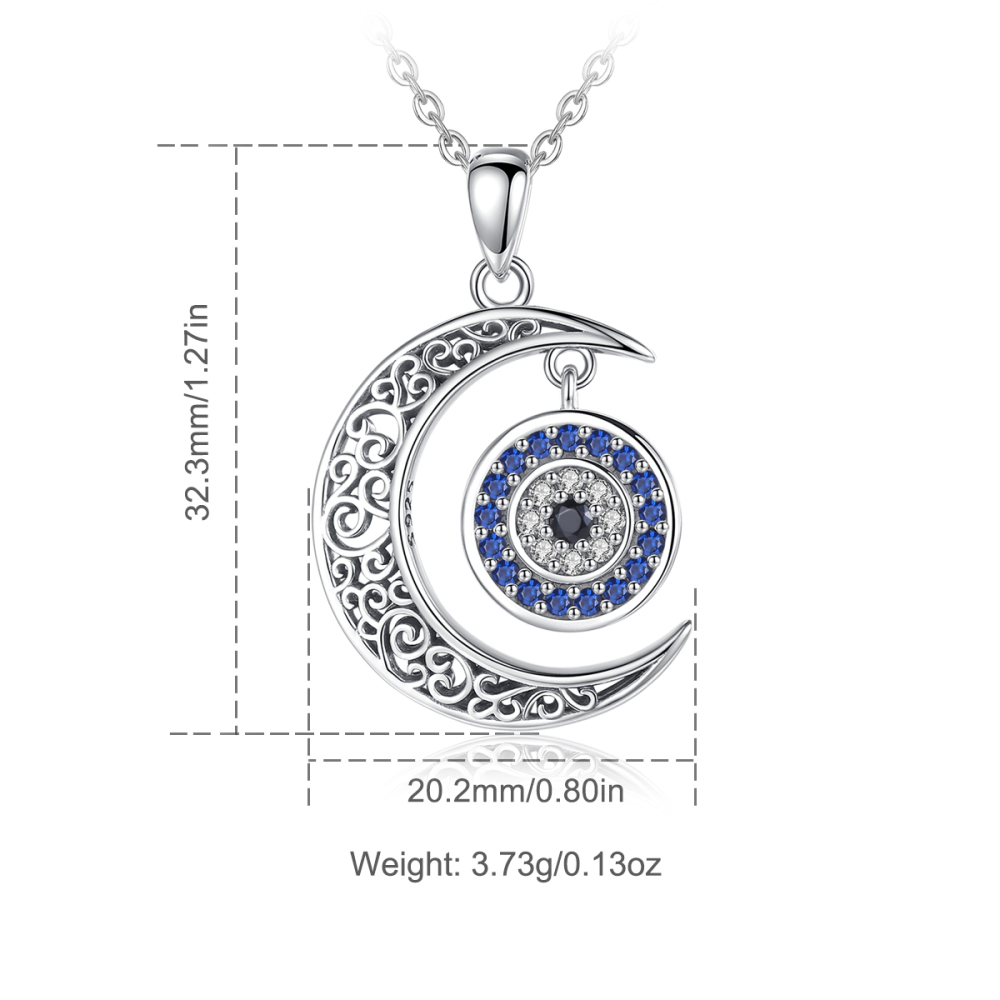 Mystical Moon and Evil Eye Pendant 925 Sterling Silver Necklace