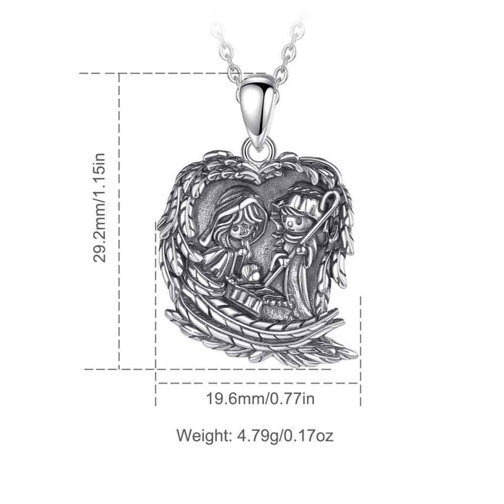 925 Sterling Silver Holy Family Pendant Necklace with Angel Wing Design