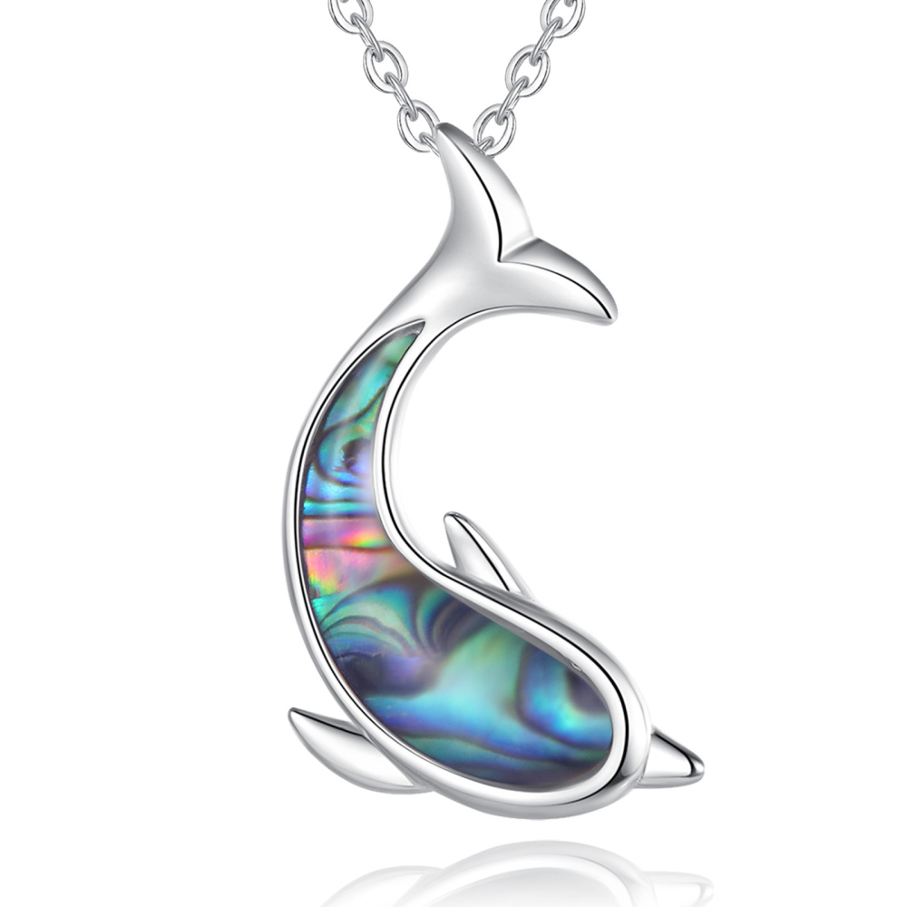 925 Sterling Silver Dolphin Necklace with Abalone Shell