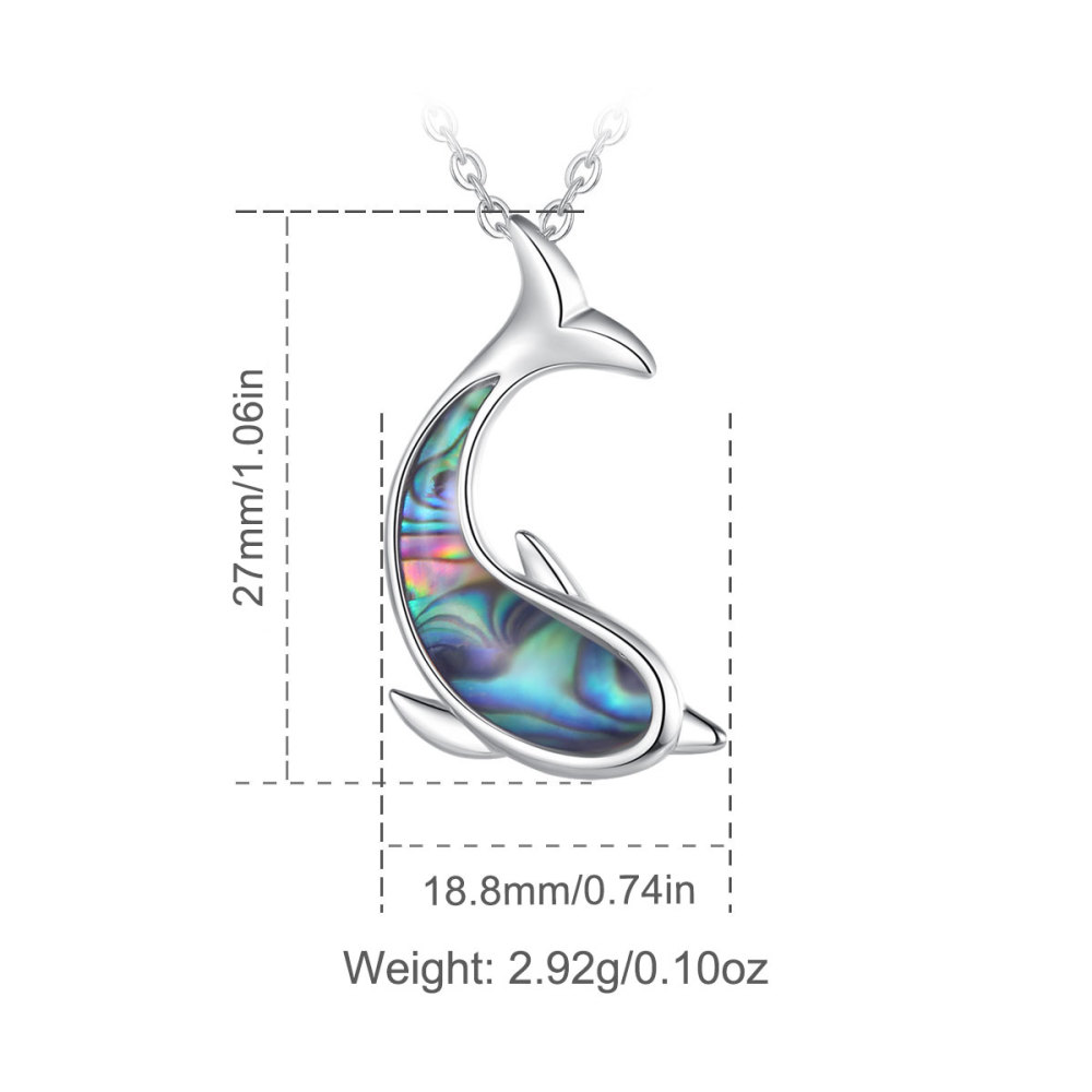 925 Sterling Silver Dolphin Necklace with Abalone Shell