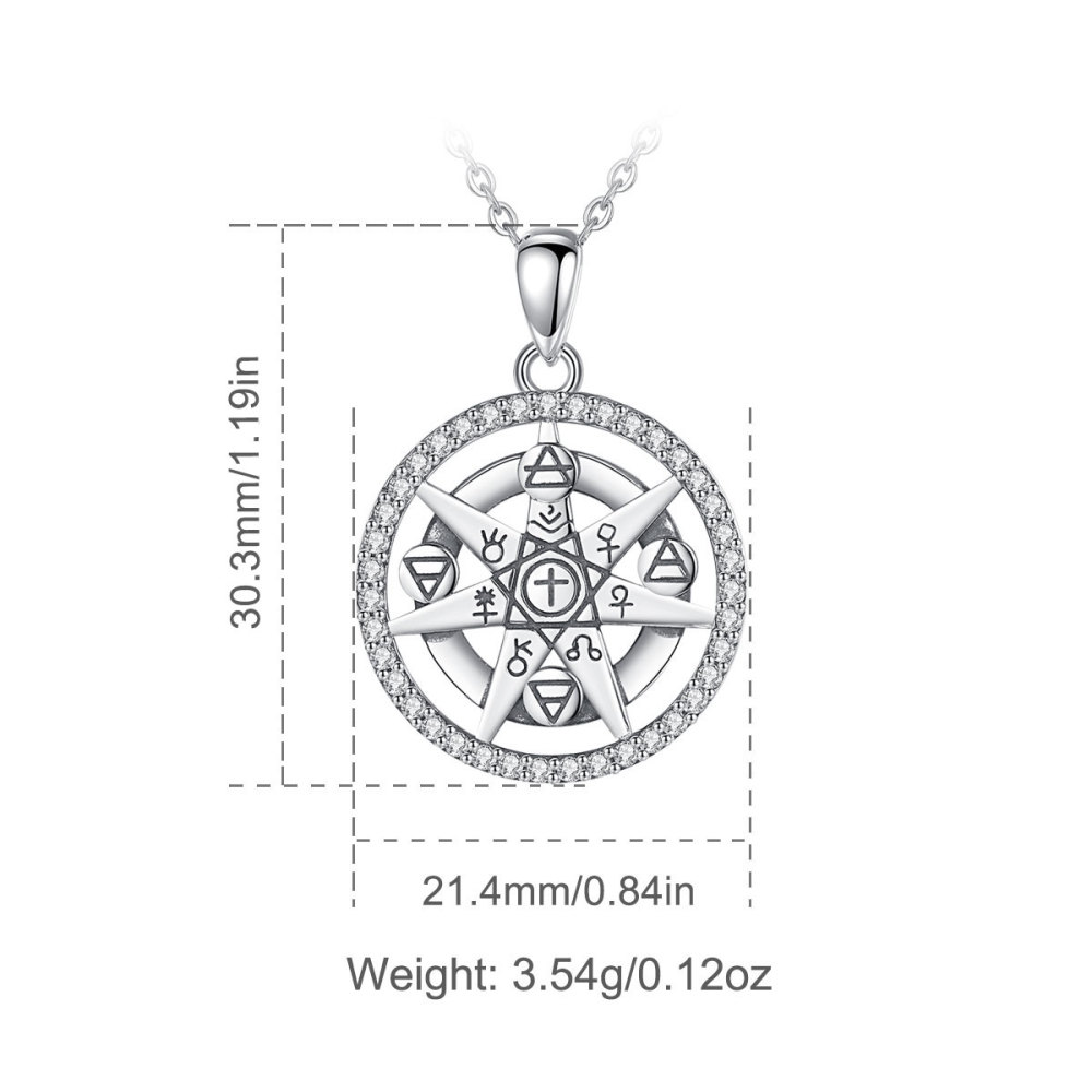 925 Sterling Silver Heptagram Alchemy Necklace with Zircon Accents