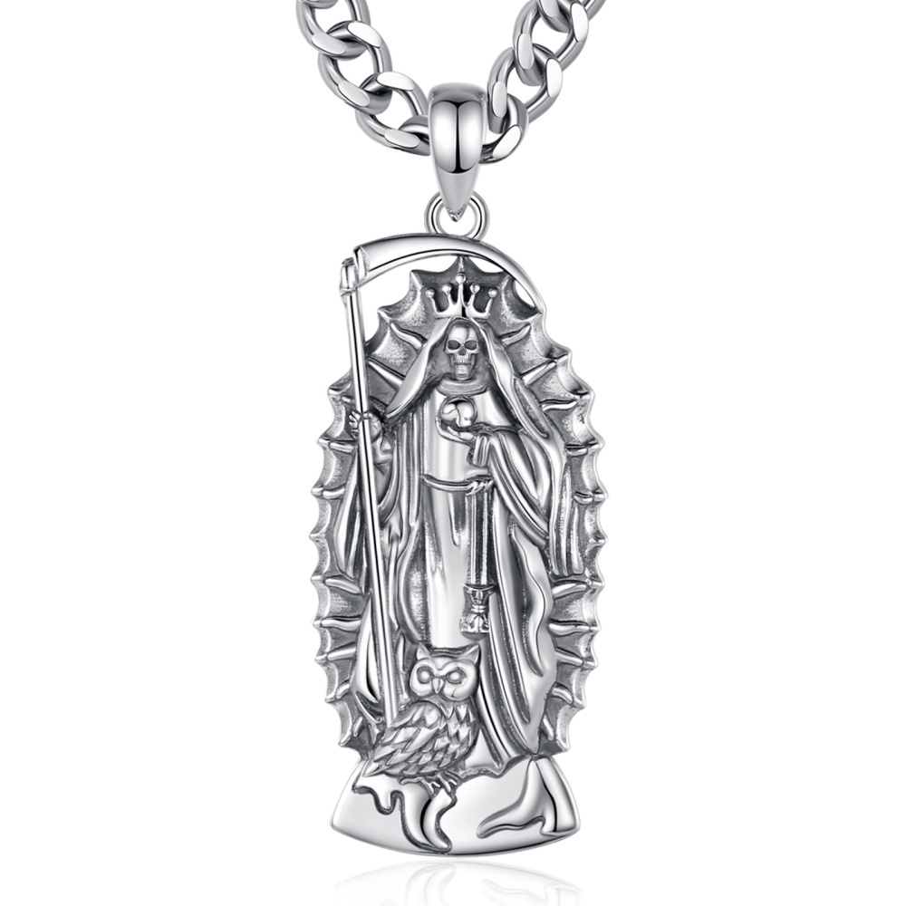925 Silver Oxidized Santa Muerte Skull Pendant