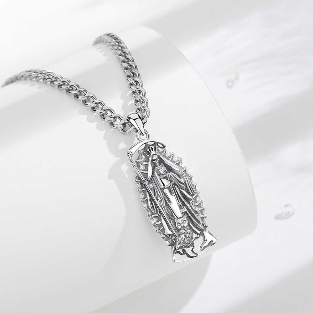 925 Silver Oxidized Santa Muerte Skull Pendant