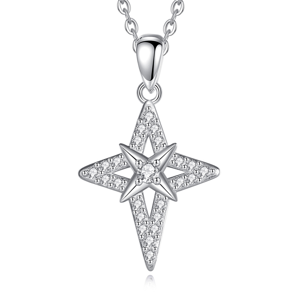 Star Cross Necklace 925 Sterling Silver Pendant with Sparkling CZ Stones