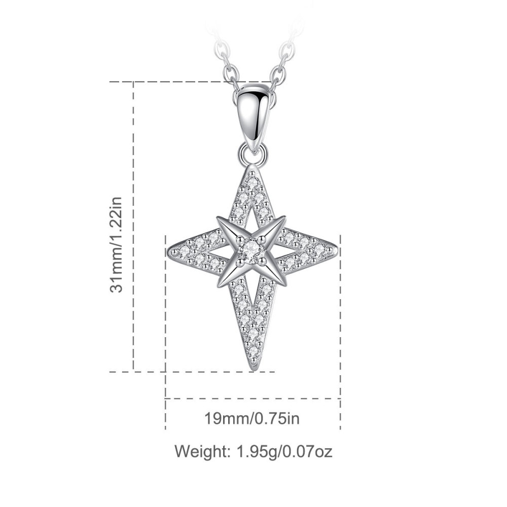 Star Cross Necklace 925 Sterling Silver Pendant with Sparkling CZ Stones