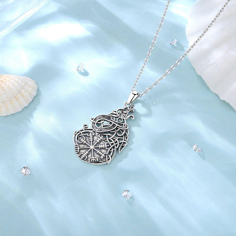 Norse Mythology Inspired 925 Sterling Silver Viking Wolf Necklace