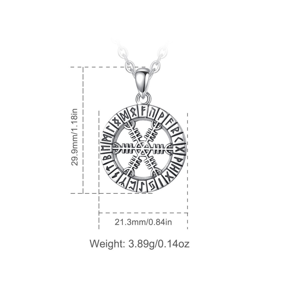 925 Sterling Silver Viking Vegvisir Pendant with Nordic Runes