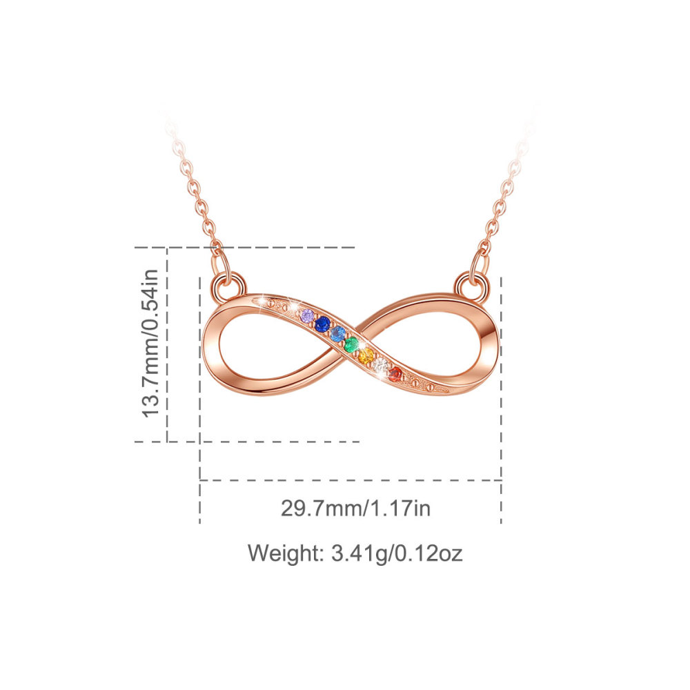 925 Sterling Silver Infinity Necklace with Rainbow Stones