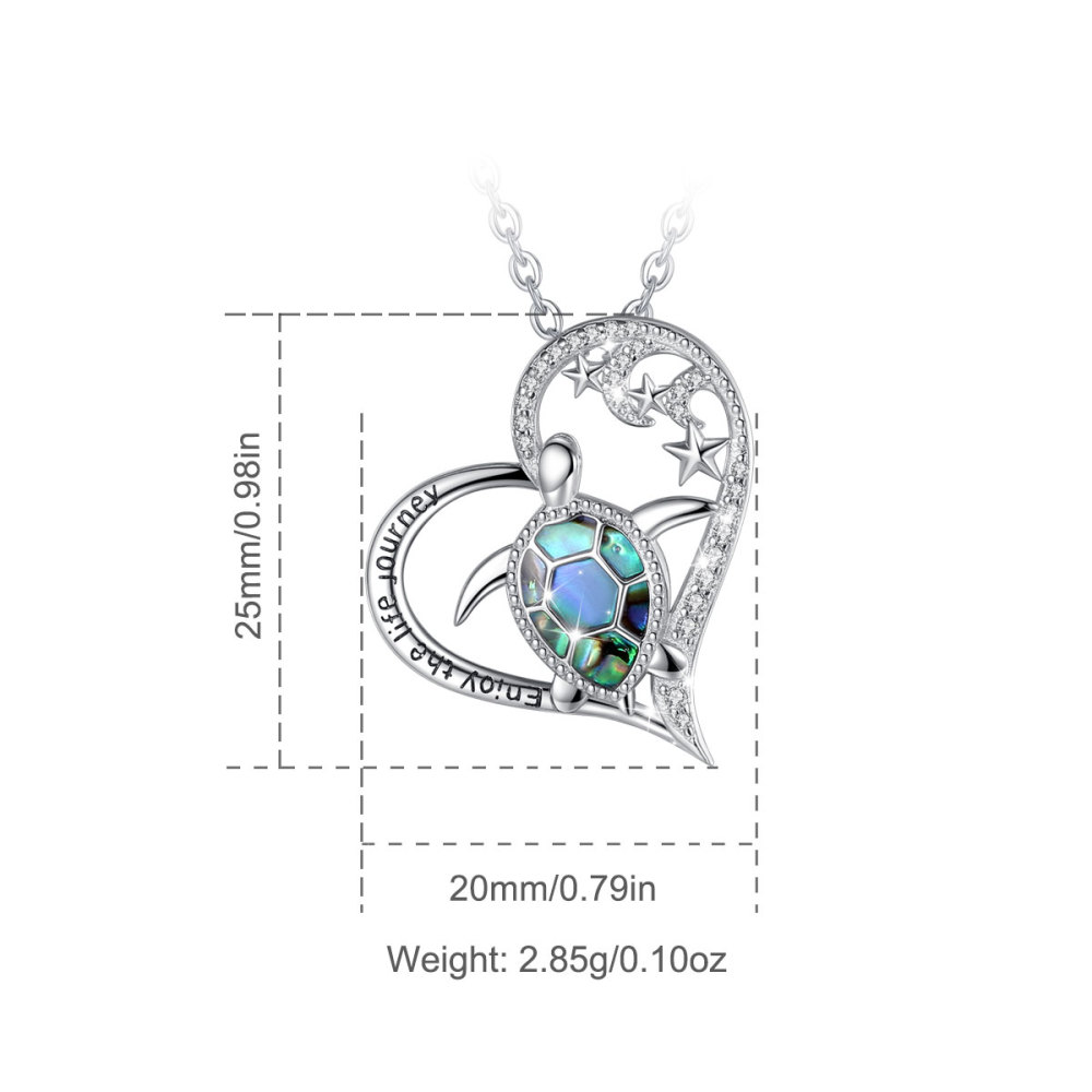 Sterling Silver Sea Turtle Necklace with Starry Moon and Abalone Shell Design