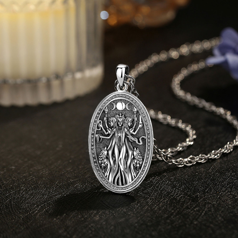925 Sterling Silver Oxidized Triple Moon Goddess Necklace – Wiccan Pagan Amulet Pendant Wholesale