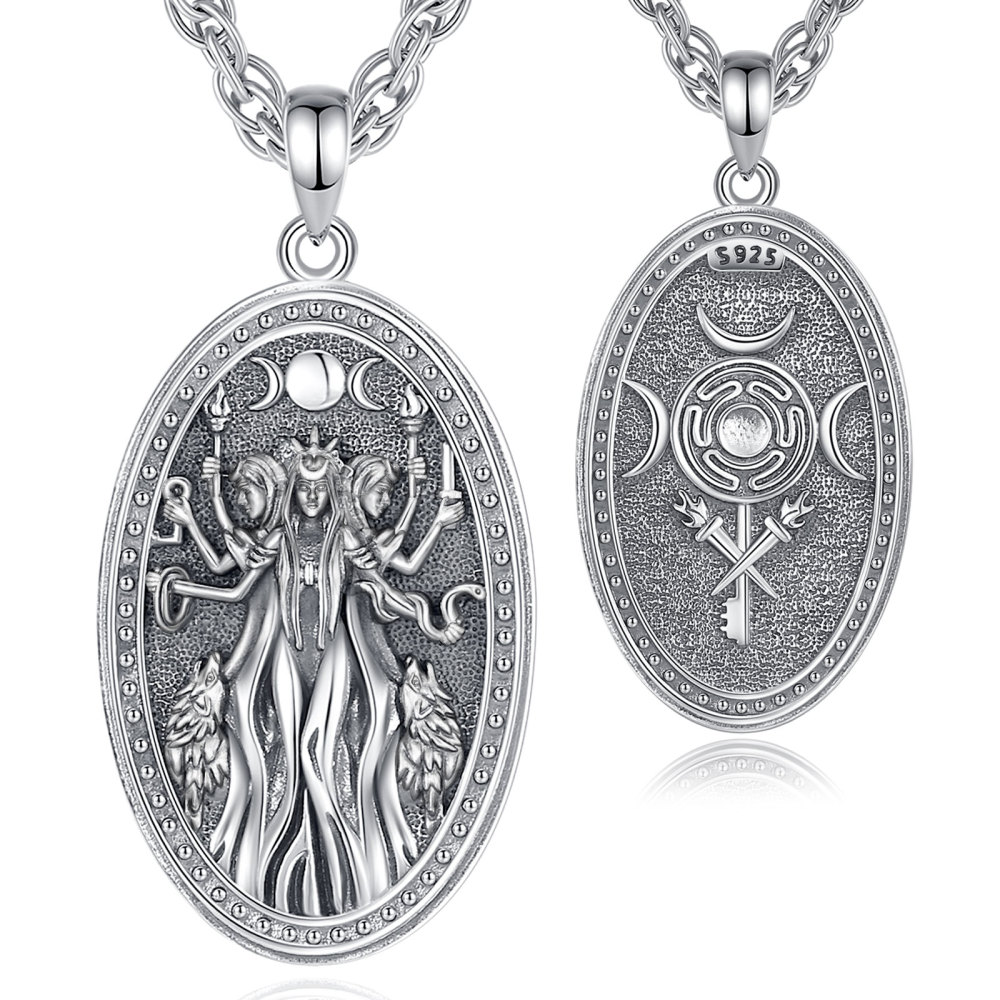 925 Sterling Silver Oxidized Triple Moon Goddess Necklace – Wiccan Pagan Amulet Pendant Wholesale