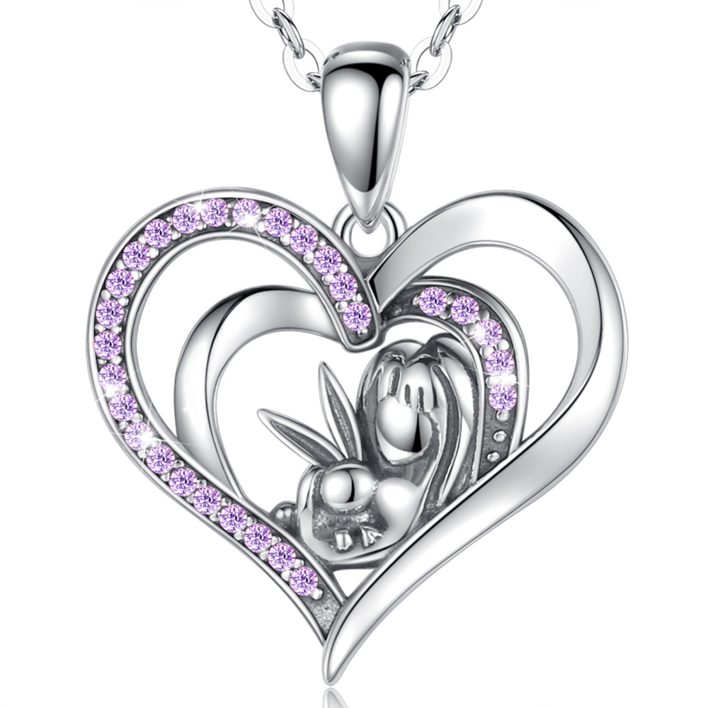 925 Sterling Silver Heart Shaped Bunny Necklace Easter Gift for Her