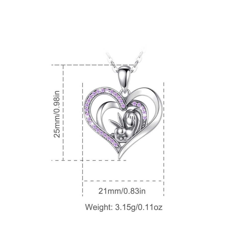 925 Sterling Silver Heart Shaped Bunny Necklace Easter Gift for Her