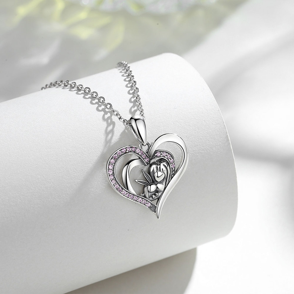 925 Sterling Silver Heart Shaped Bunny Necklace Easter Gift for Her