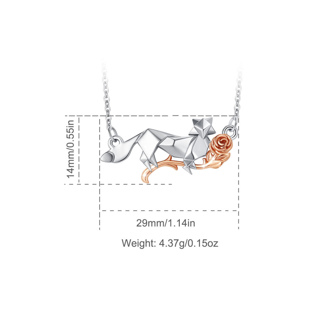 925 Sterling Silver Fox and Rose Love and Romance Pendant