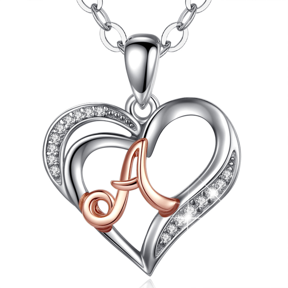 925 Sterling Silver Personalized Heart Initial Pendant Necklace