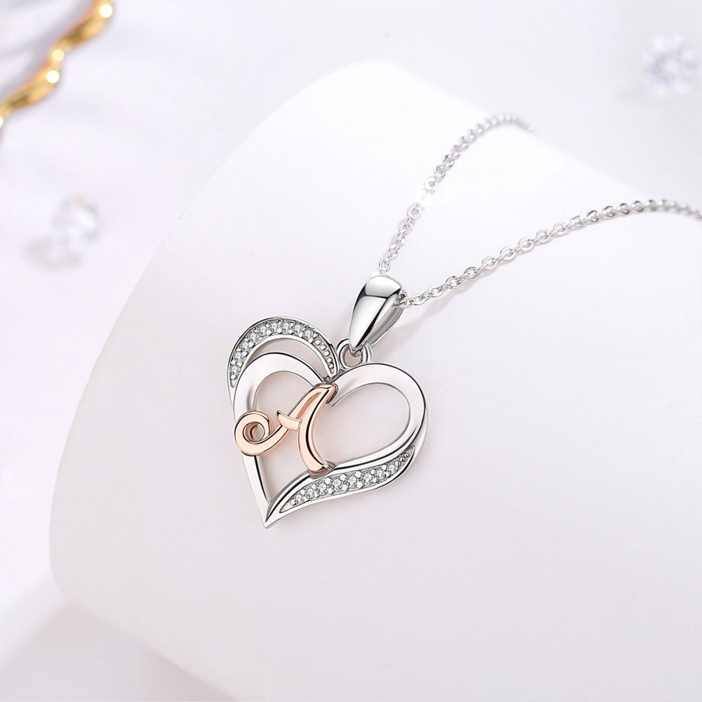 925 Sterling Silver Personalized Heart Initial Pendant Necklace