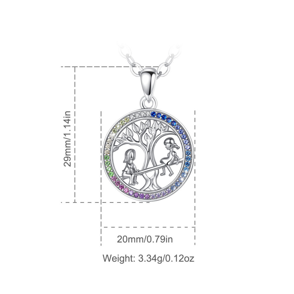 925 Sterling Silver Sister and Friend Necklace with Multi-Color CZ Accents