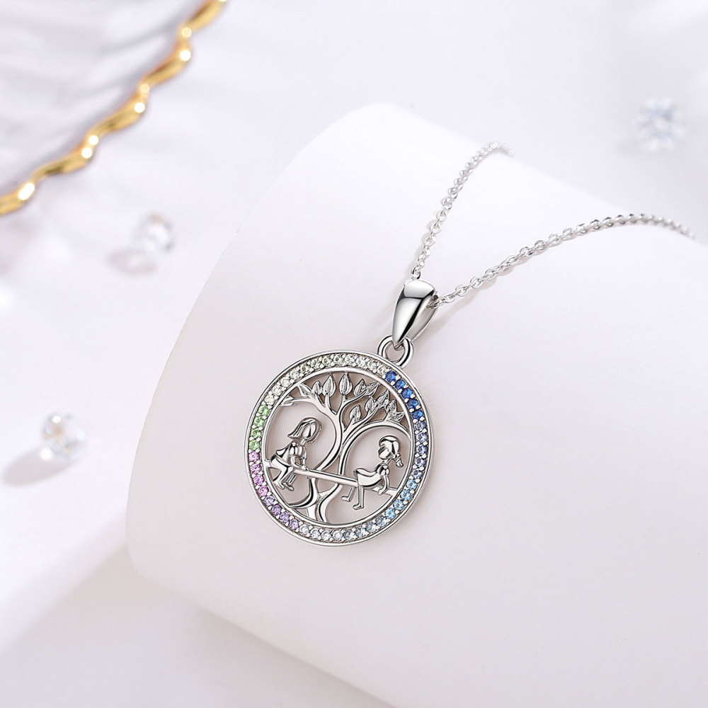 925 Sterling Silver Sister and Friend Necklace with Multi-Color CZ Accents