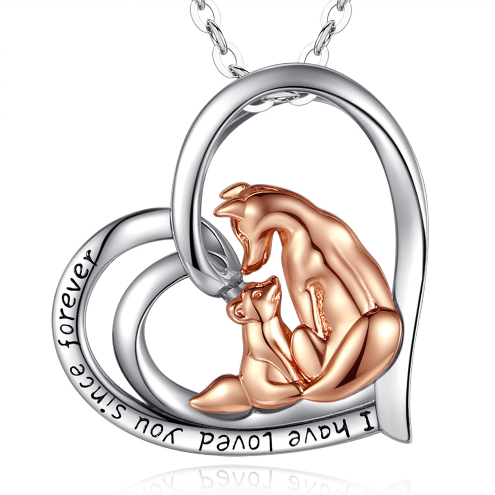 925 Sterling Silver Fox Necklace Mother Child Pendant Love Bond Jewelry
