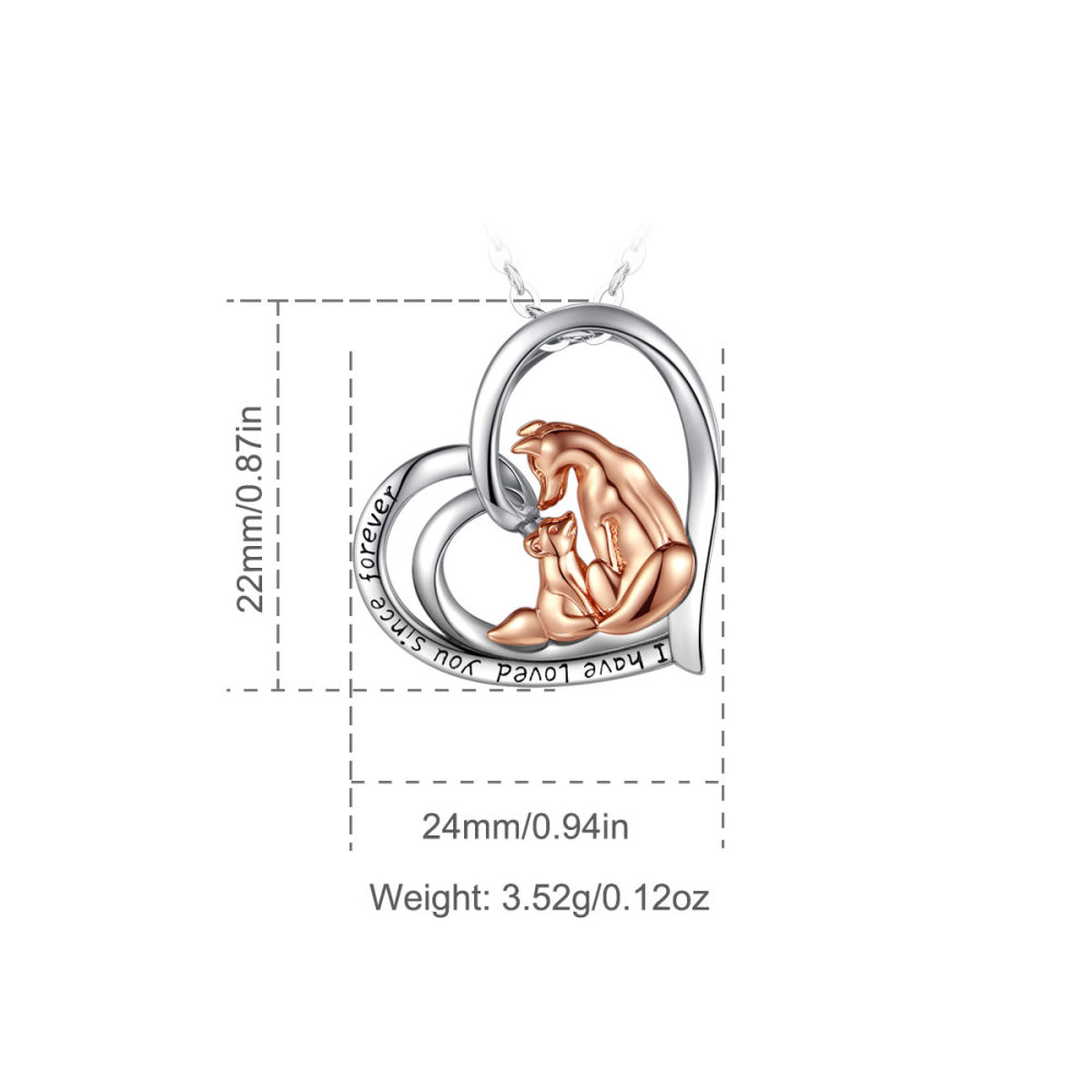 925 Sterling Silver Fox Necklace Mother Child Pendant Love Bond Jewelry