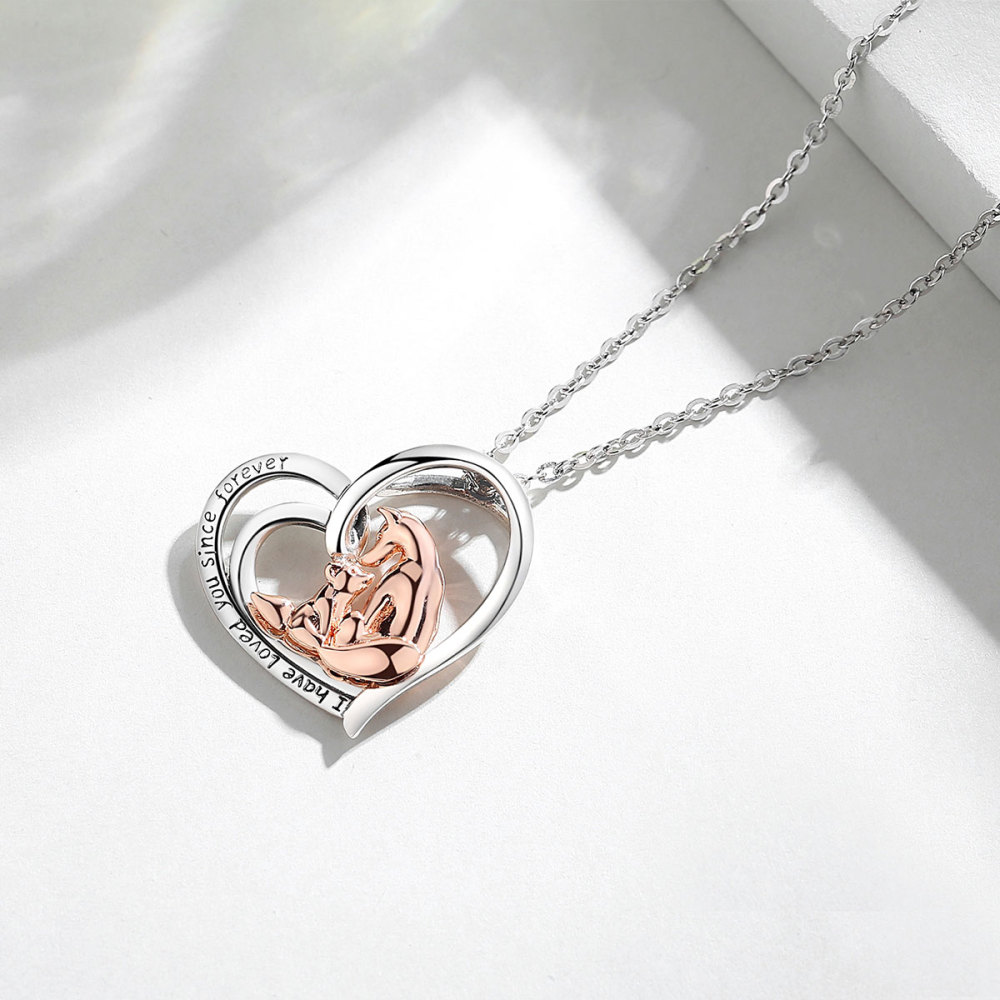 925 Sterling Silver Fox Necklace Mother Child Pendant Love Bond Jewelry