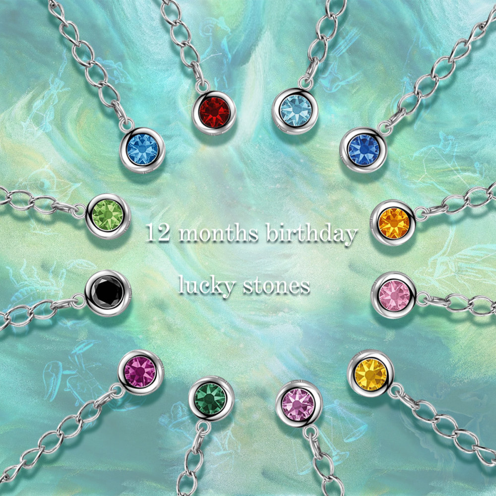 925 Sterling Silver 12 Zodiac Constellation Necklace with Birthstone