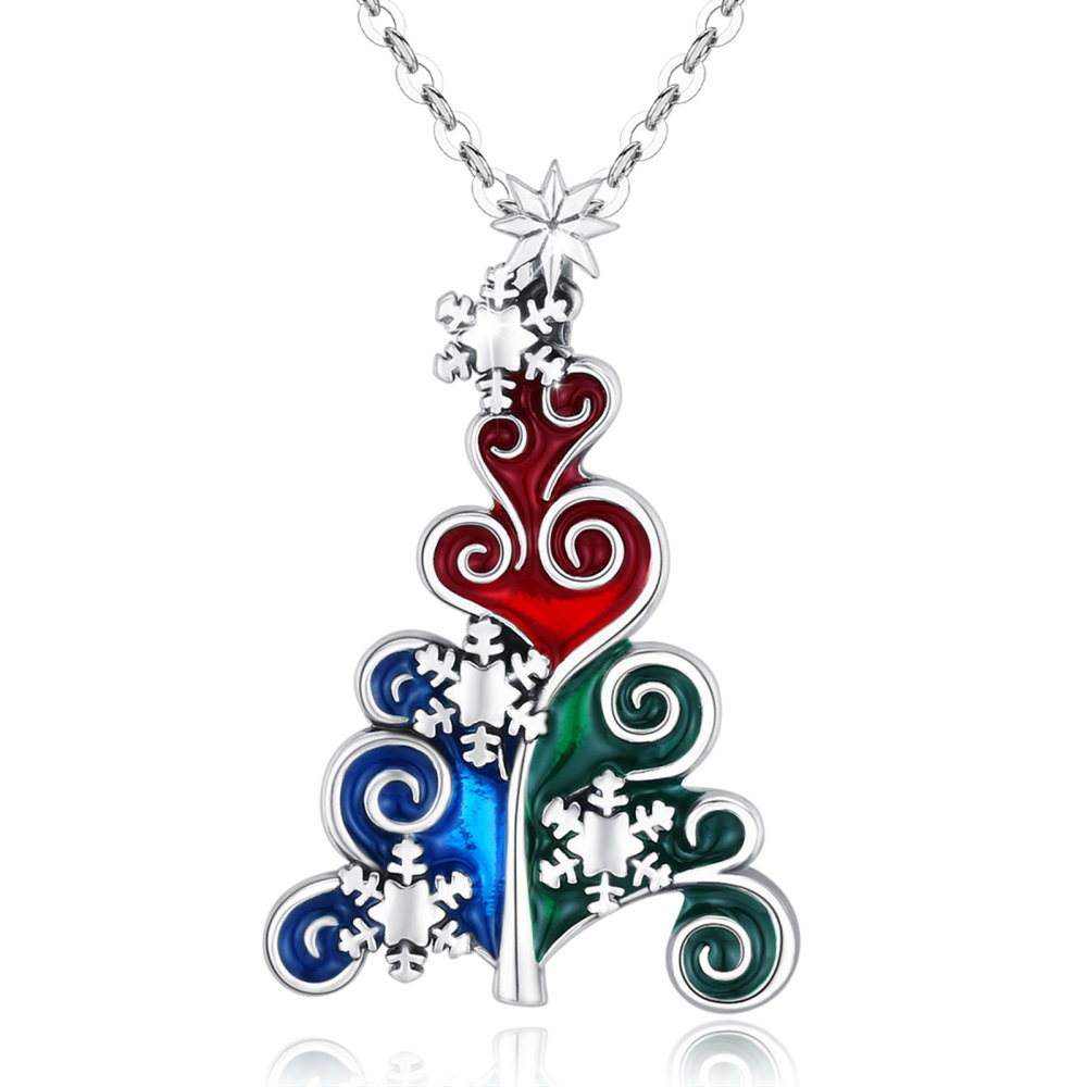925 Sterling Silver Festive Holiday Christmas Tree Pendant Necklace