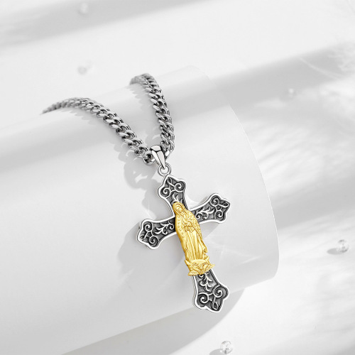 925 Sterling Silver & Gold-Plated Virgin Mary Cross Pendant Necklace